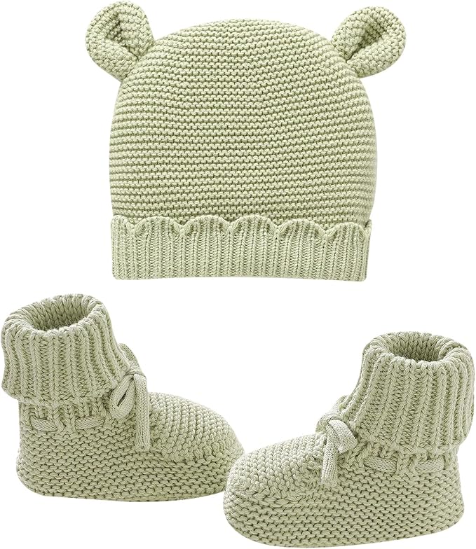 Hadetoto 100% Organic Cotton Baby Beanie and Booties Set | Newborn, Knit Sock by Hadetoto