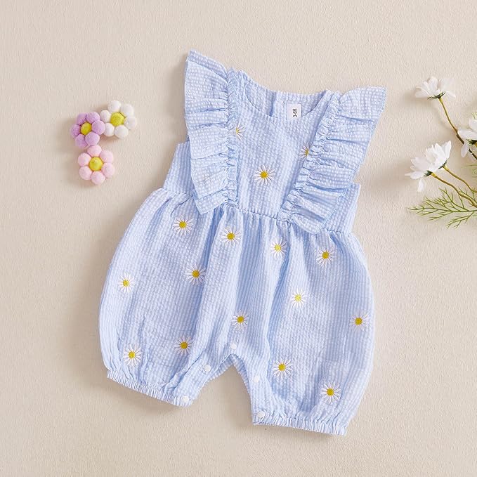 FOCUSNORM Newborn Baby Girl Summer Clothes Daisy Flying Sleeve Jumpsuit Romper - Image 6