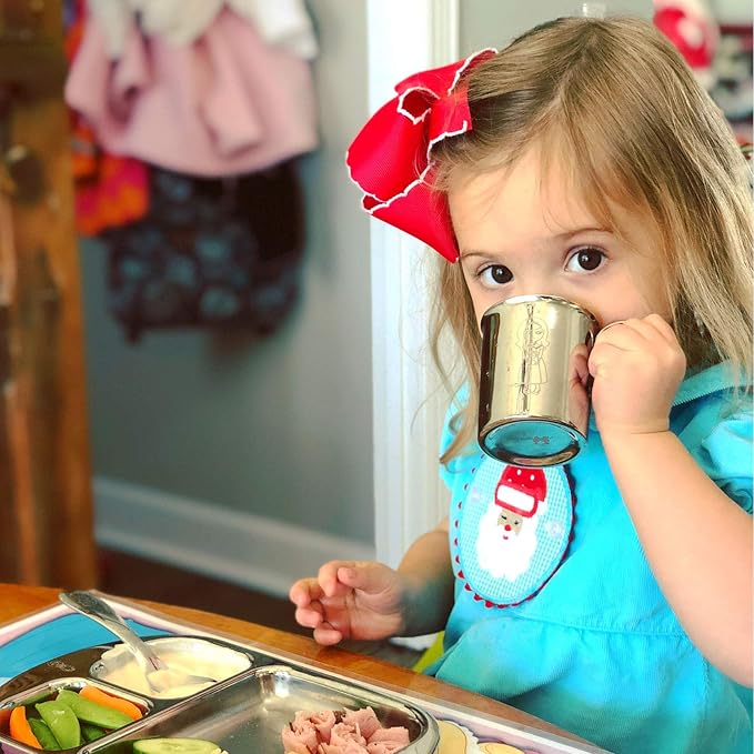 Children's Premium Stainless Steel Dinnerware Set | 1 Bowl with Handles, 1 Cup with Handle & 1 Divided Plate | Adorable Frog Design | Perfect for Babies, Toddlers & Kids | by Kiddobloom