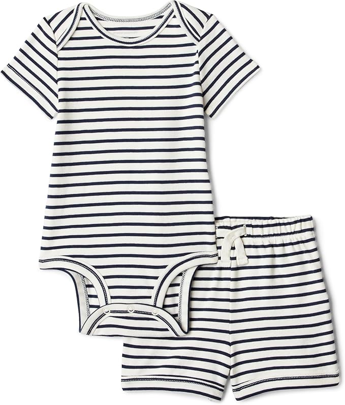 Amazon Essentials Unisex Toddlers' Short Sleeve 100% Cotton Bodysuit and Short by AmazonEssentials