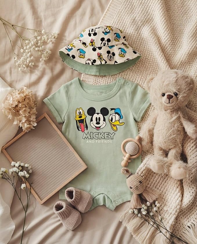 Disney Baby Boys' 2-Piece Romper and Bucket Hat Set Newborn to Infant - Image 4
