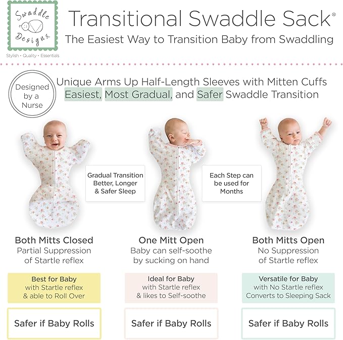 SwaddleDesigns Transitional Swaddle Sack, Arms Up Half-Length Sleeve & Mitten - Image 4
