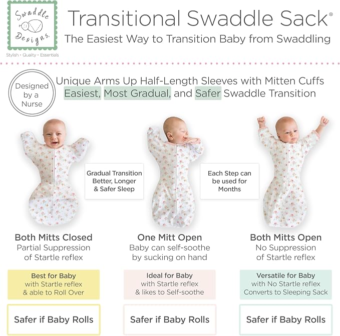 SwaddleDesigns Transitional Swaddle Sack, Arms Up Half-Length Sleeve & Mitten - Image 4