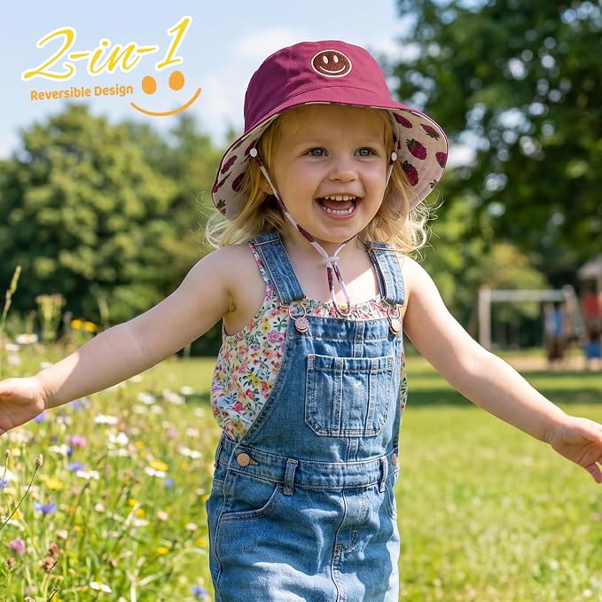 Toddler Hat Reversible Bucket Hat Happy Face Sun Hat Adjustable Chin Strap - Image 5