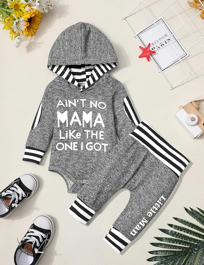 Fommy Newborn Baby Boy Clothes Plaid Letter Print Long Sleeve Hoodies + Long - Image 6