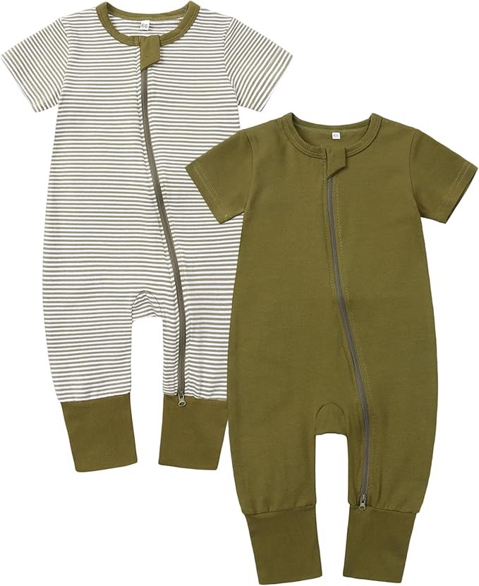 Baby Boy Girl Infant Rompers Short Sleeve Cotton Zipper Footless Summer by BeiVSlley