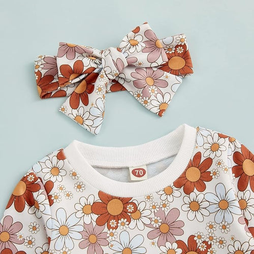 3Pcs Baby Girl Outfits Daisy Sweatshirt + Pants + Headband Infant Fall Winter Clothes