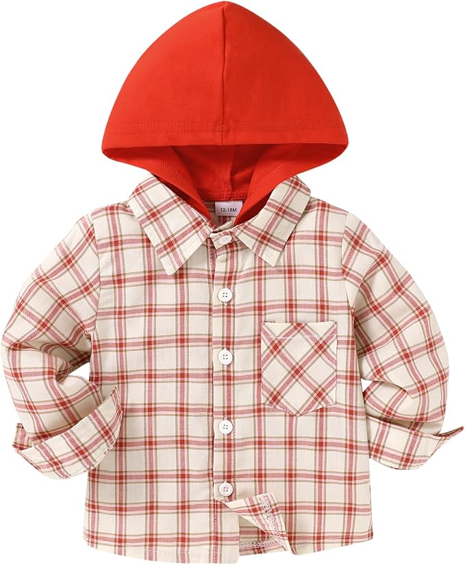 YOUNGER STAR Toddler Kids Boys Girls Flannel Hooded Plaid Shirt Button Baby Red by YOUNGER+STAR