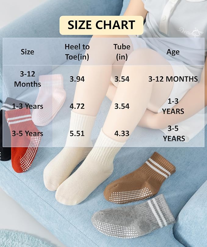 Toddler Grip Socks with Non-Slip Unisex Baby Stripe Crew Cotton Socks | Retro - Image 3