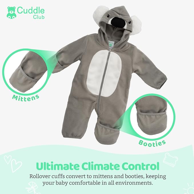 Cuddle Club Fleece Baby Bunting Bodysuit Hoodie, Newborn - Image 3