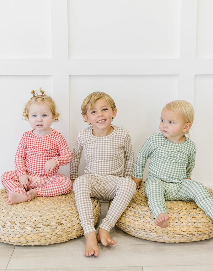 moimoln Cotton Modal Baby Toddler Pajamas Check Solid Leopard 6M-8Y - Image 6