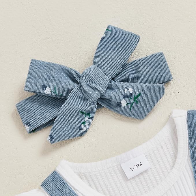 Newborn Baby Girl Clothes Ruffle Sleeve Jumpsuit Corduroy Floral - Image 4