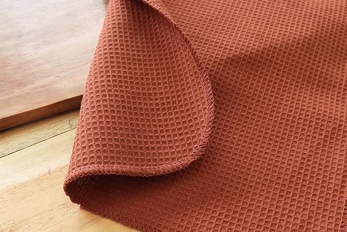 PurpleEssences Rust Dish Cloths and Dish Rags - 6 Pack Waffle Weave Solid Kitchen Dish Wash Cloths, 100% Cotton, 12 x 12 Inches, Ultra Soft Absorbent Quick Drying - Fall Thanksgiving - Rust