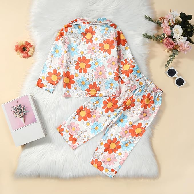 Kids Baby Girl Boy Satin Pajamas Set Button Down Sleep Shirt Top+Long Pants - Image 2