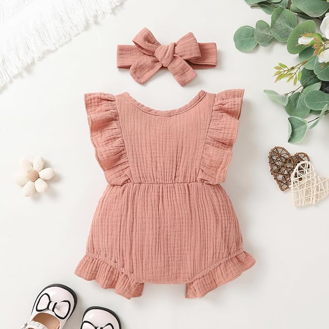 YOUNGER TREE Toddler Baby Girl Ruffled Sleeveless Romper Casual Summer Jumpsuit - Image 3