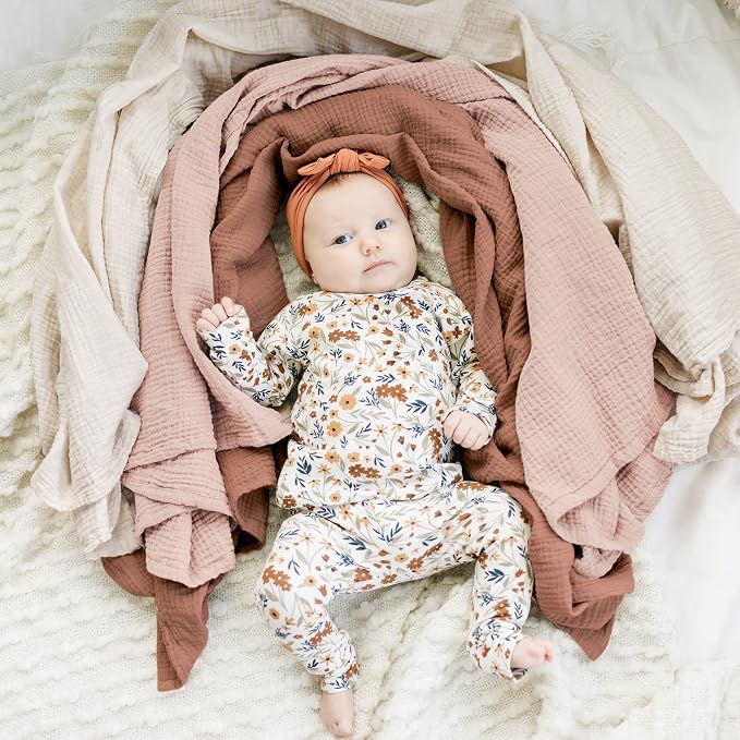 Konssy 3-Pack Muslin Baby Swaddle Blankets, 47 x 47 in Receiving Blankets | - Image 2
