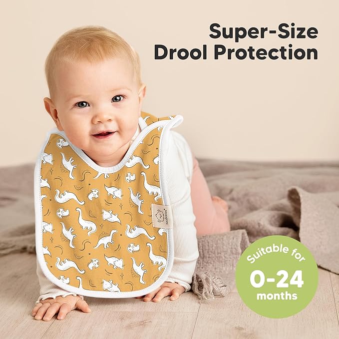 8-Pack Baby Bibs for Boys, Girls - Pullover Bibs for Drooling Teething Baby Girl & Boy Toddler, Newborn, Soft & Absorbent, Cute Colors, Large Torso Coverage Keep Infant Clean & Dry (Mesozoic)