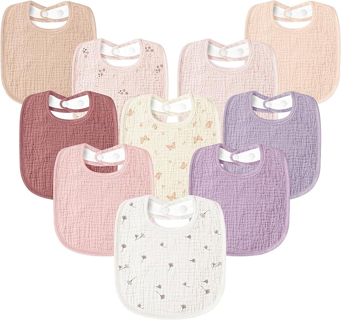 Susurration Muslin Baby Drool Bibs 10Pack Soft Square Adjustable Bandana Bibs by Susurration