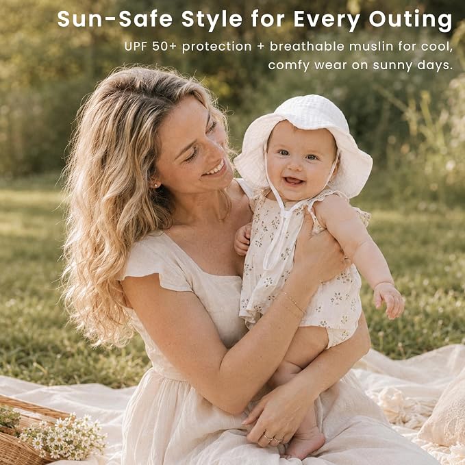 Konssy 2-Pack Muslin Baby Sun Hats - Image 3
