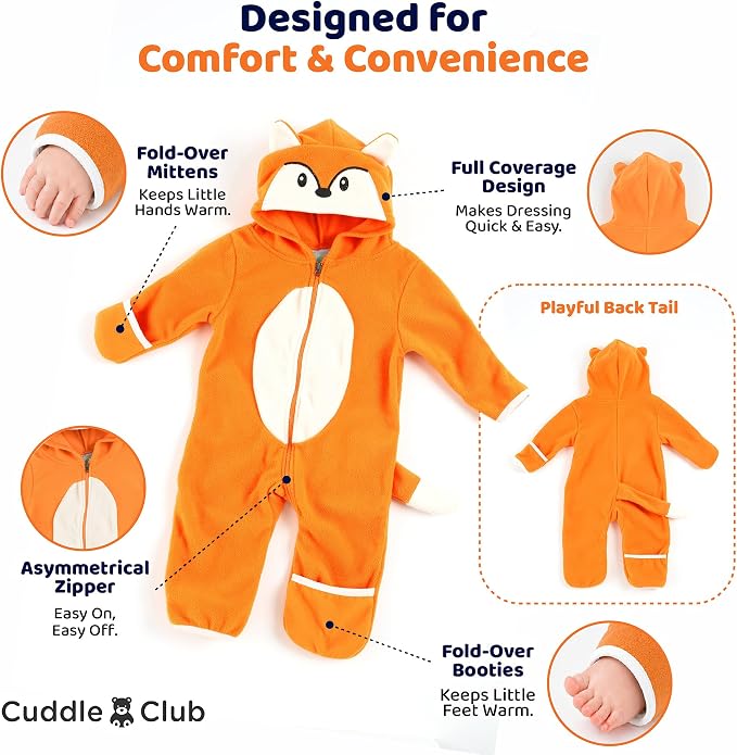Cuddle Club Fleece Baby Bunting Bodysuit Hoodie, Newborn - Image 3