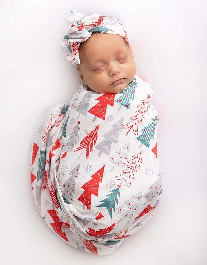 Newborn Swaddle Blanket Set, Headband and Beanie by Vollmic