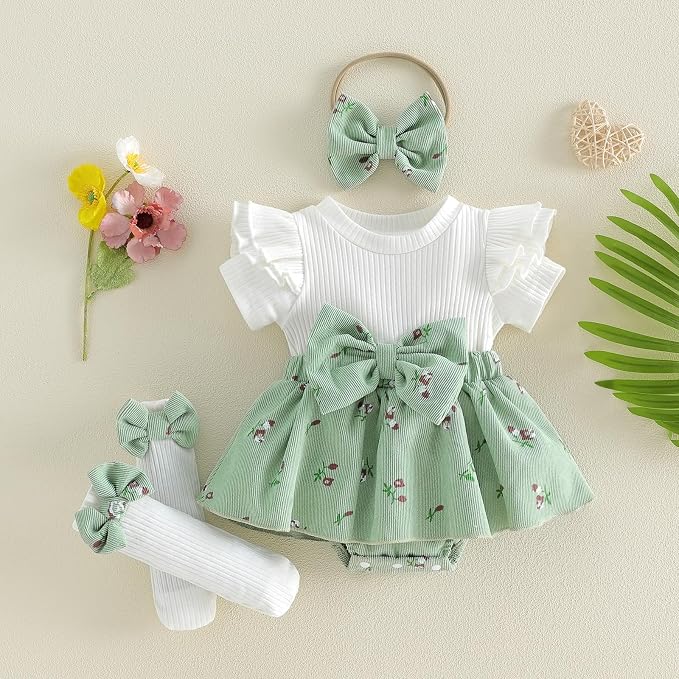 Giraropa Newborn Baby Girl Clothes Smocked Bubble Romper Dress + Socks + - Image 4
