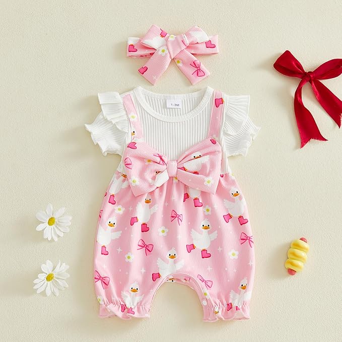 YINGISFITM Newborn Baby Girl Summer Clothes Short Sleeve Bubble Romper Bow - Image 5