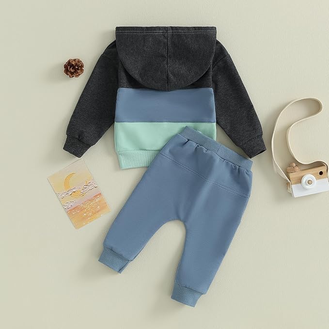 Infant Baby Boy Fall Winter Clothes Outfit Hooded Long Sweatshirt Pant Set - Image 6