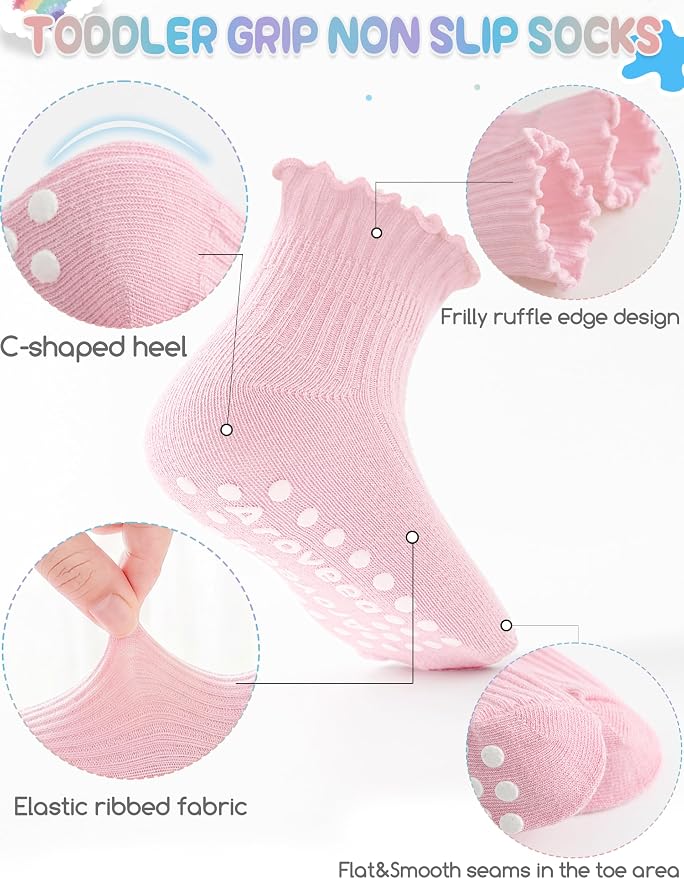 Baby Toddler Girls Socks Grip Ruffle Non Slip Kids Cotton 12 Pack Socks | - Image 2