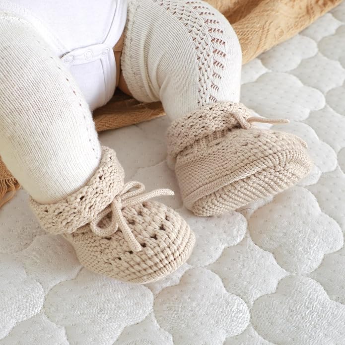Baby Booties 100% Cotton Knitted Newborn First Cozy Warm Crib Shoes - Image 4
