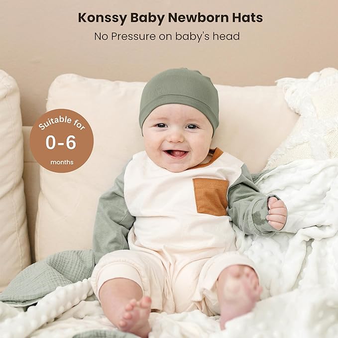 Konssy 6 Pack Baby Newborn Hats, Soft Beanie Hat - Image 2