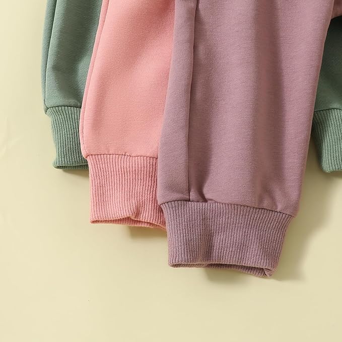 Sejardin Toddler Baby Boy Girl Pants 3 Pack Solid Color Elastic Waist Jogger Sweatpants Newborn Infant Casual Bottoms