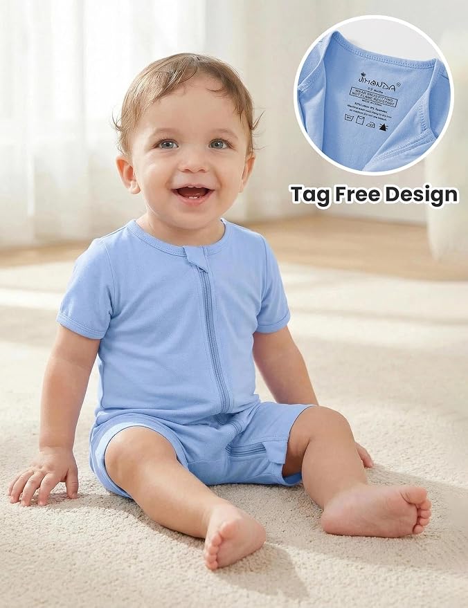 Jimonda Baby Romper Short Sleeve 2-Way Zipper Pajamas Cotton | 2-Pack, One Piece - Image 2