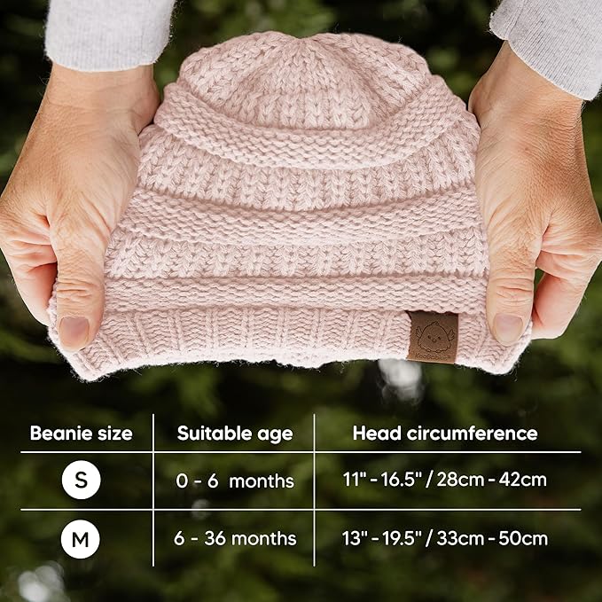 3-Pack Baby Beanies for Boys, Girls - Stretchy Knit Baby Hats, Cute Newborn & Toddler Winter Hat, Soft & Warm Infant Beanie 6-36 Months (Pale, M)