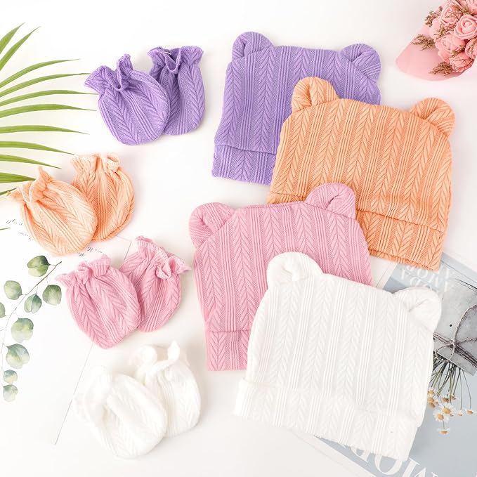 Newborn Baby Hat and Mittens Set Bear Ears Toddler Infant Beanie Caps Newborn - Image 6
