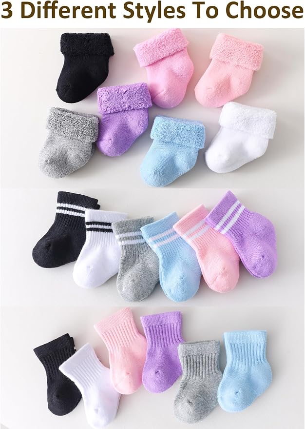 Newborn Socks 0-3 Months Preemie Infant Cotton Terry Ankle Socks 6 Pairs - Image 6