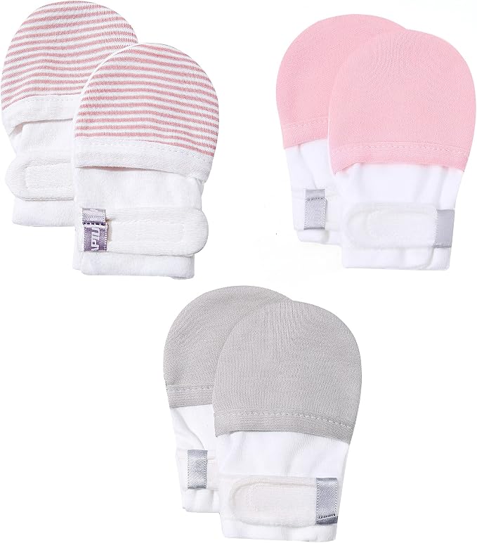 Baby Newborn No Scratch Mittens Stay On, 100% Cotton Adjustable 0-12M | Soft by HAPIU