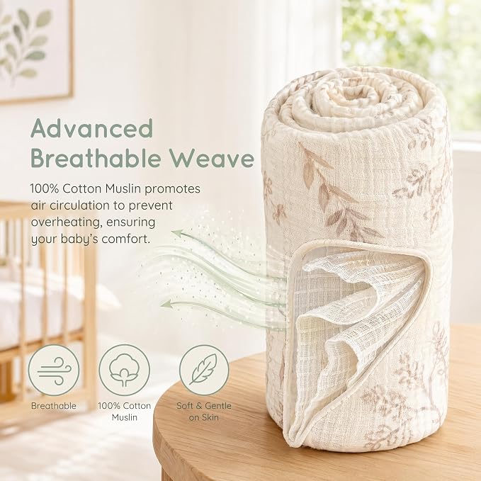 3 Pack Ultra Soft Muslin Swaddle Blankets 38"x40" 100% Cotton Newborn Receiving - Image 6