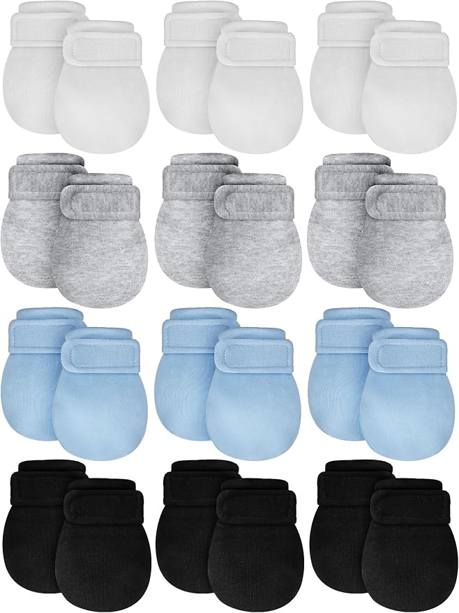 Newcotte 12 Pairs Adjustable Preemie Baby Mittens | No Scratch Newborn Cotton by Newcotte