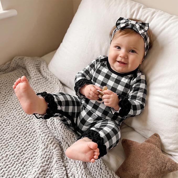 Newborn Baby Girl Clothes Jumpsuit Ruffle Romper Bodysuit Pants Headband - Image 4