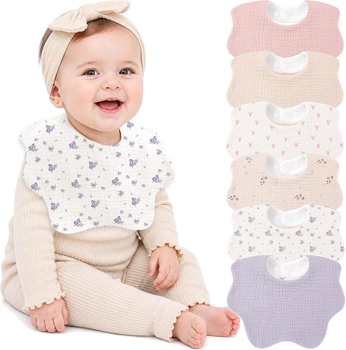 Bearmoss Muslin Baby Bibs for Drooling & Teething Cotton Drool Bib 6 Pack | by Bearmoss