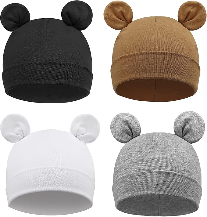 DRESHOW BQUBO 4 Pieces Baby Beanie Newborn Toddler Soft Cute Knit Hat Hospital by DRESHOW