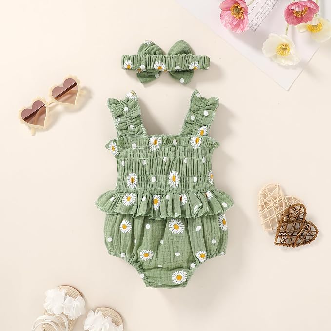 YOUNGER TREE Baby girl Romper Infant Summer Clothes Ruffle Sleeveless One Piece - Image 3