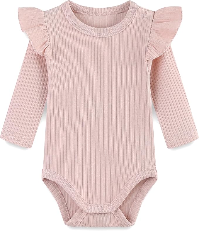 Baby Girl Knit Ruffle Outfit Clothes Ribbed 100% Organic Cotton Solid Color by Unknown