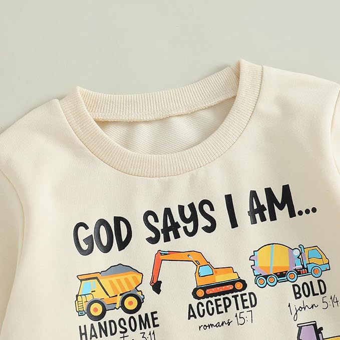 Nyapruwe Toddler Baby Boy Fall Outfit Funny Print Long Sleeve Sweatshirt Joggers Pants Set Kids Warm Winter Clothes