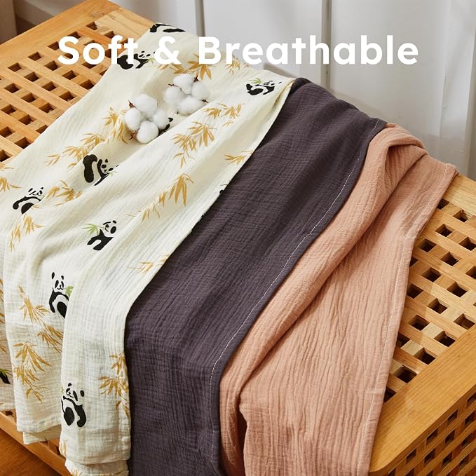 RILIHO 5 Pack Muslin Swaddle Blankets & Baby Burp Cloths, Soft & Breathable - Image 2