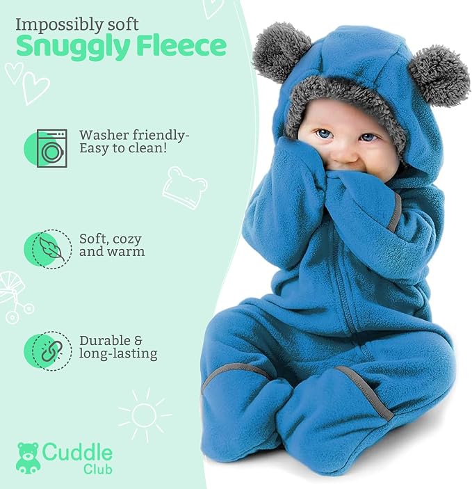 Cuddle Club Fleece Baby Bunting Bodysuit Hoodie, Newborn - Image 2