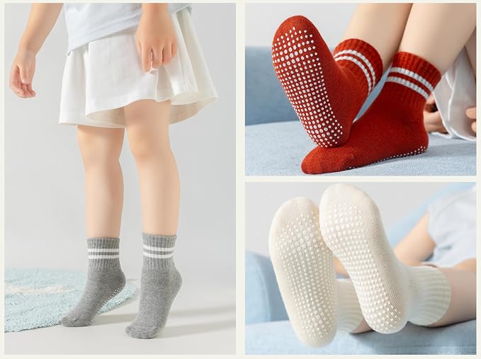 Toddler Grip Socks with Non-Slip Unisex Baby Stripe Crew Cotton Socks | Retro - Image 5