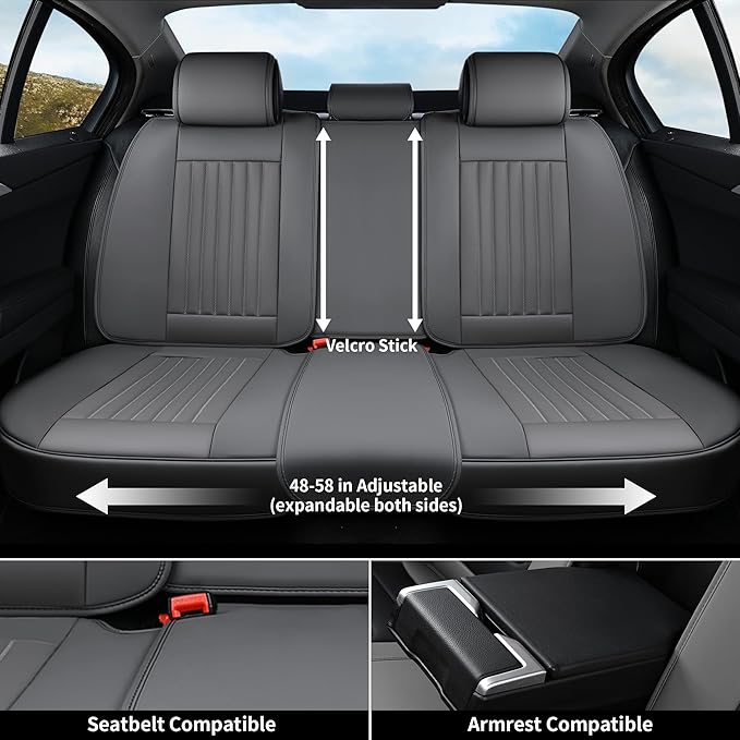 Coverado Car Seat Covers Full Set, Seat Covers for Cars,Gray Car Seat Cover, Waterproof Car Seat Protector, 5 Pieces Nappa Car Seat Cushion, Car Seat Covers Front Seats and Back Fit for Most Cars