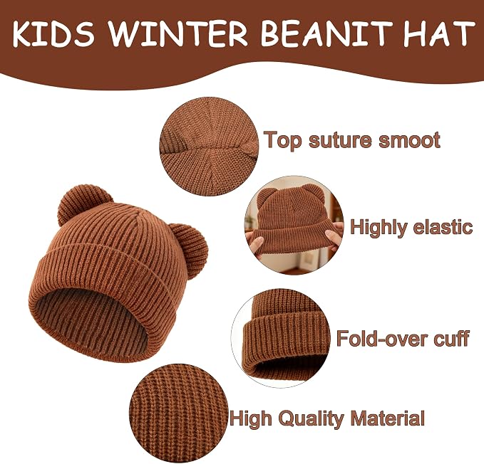 Baby Beanie Cute Toddler Winter Hat 3 Pack Soft Double Layers Knit Warm Cap - Image 4